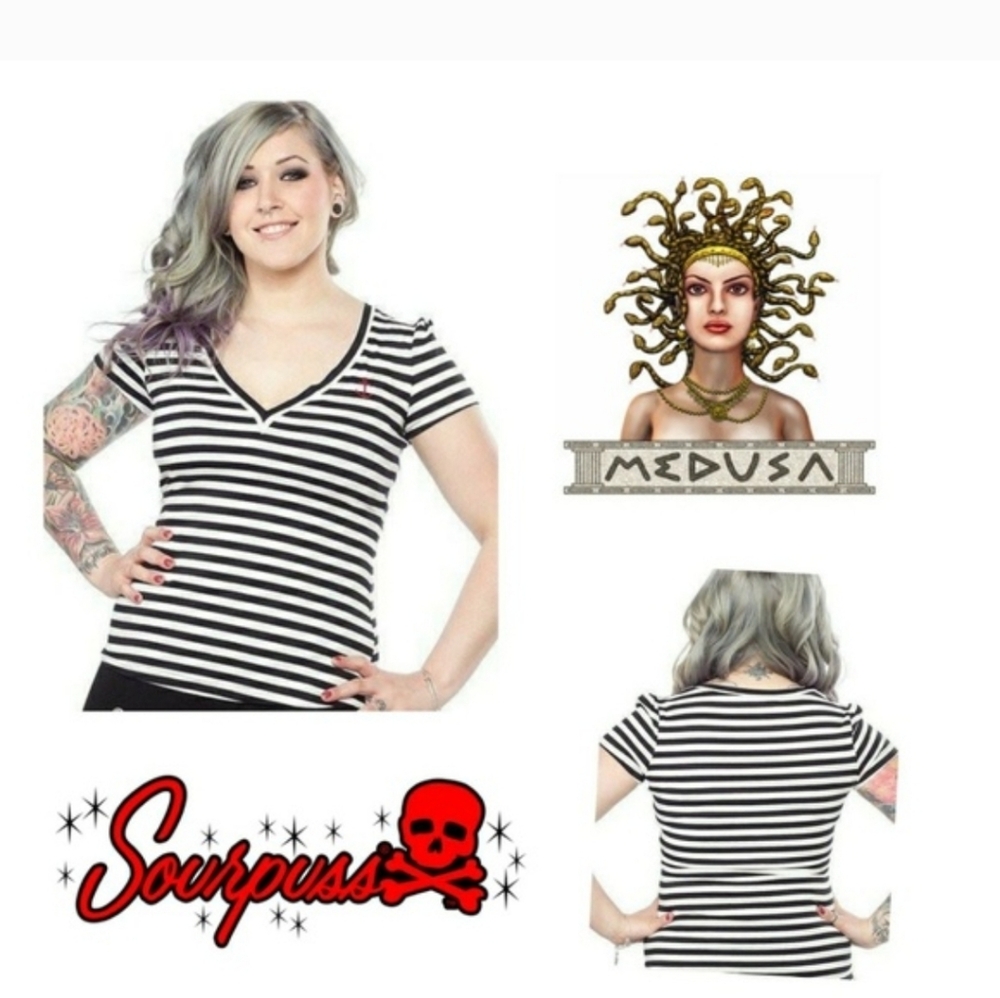 Sourpuss Striped V-Neck Women's Tee